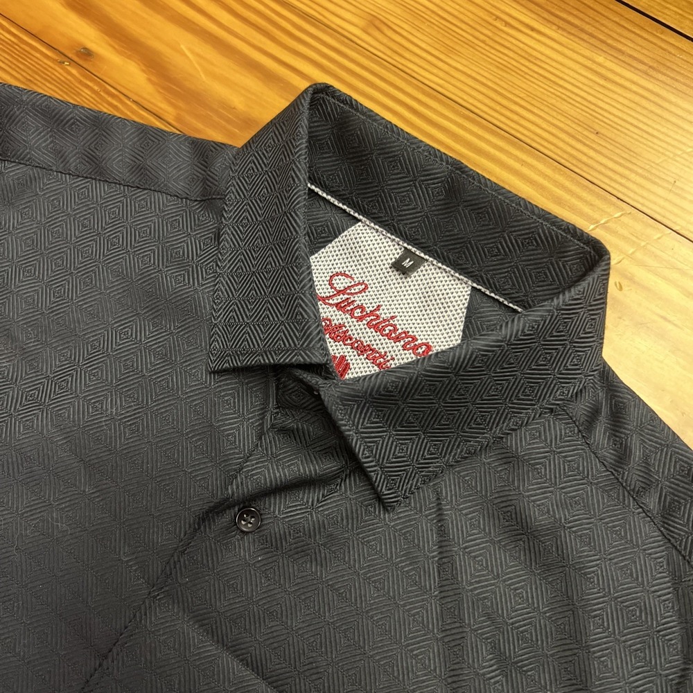 Luchiano Visconti Black Shirt Mens Medium Button Up Long Sleeve Contrast Cuffs